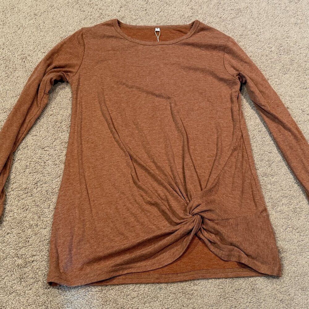 SAMPEEL Casual Long Sleeve Twist Knot Tunic Heather Burnt Orange Womens S NWT